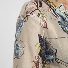 Women's Wrap Dress | Maxi Length Three Quarter Sleeve Floral Print V Neck