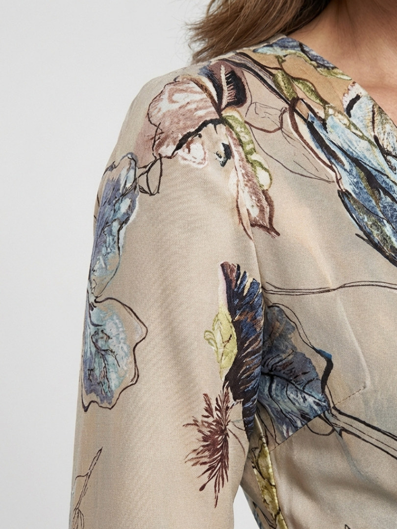 Women's Wrap Dress | Maxi Length Three Quarter Sleeve Floral Print V Neck