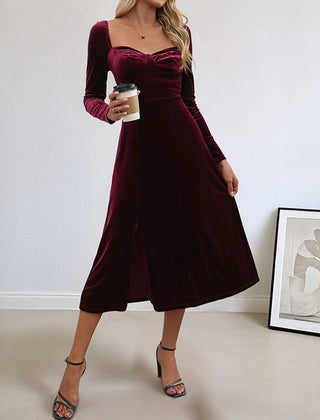 Women's Christmas Dress | Midi Sweetheart Velvet Long-Sleeve
