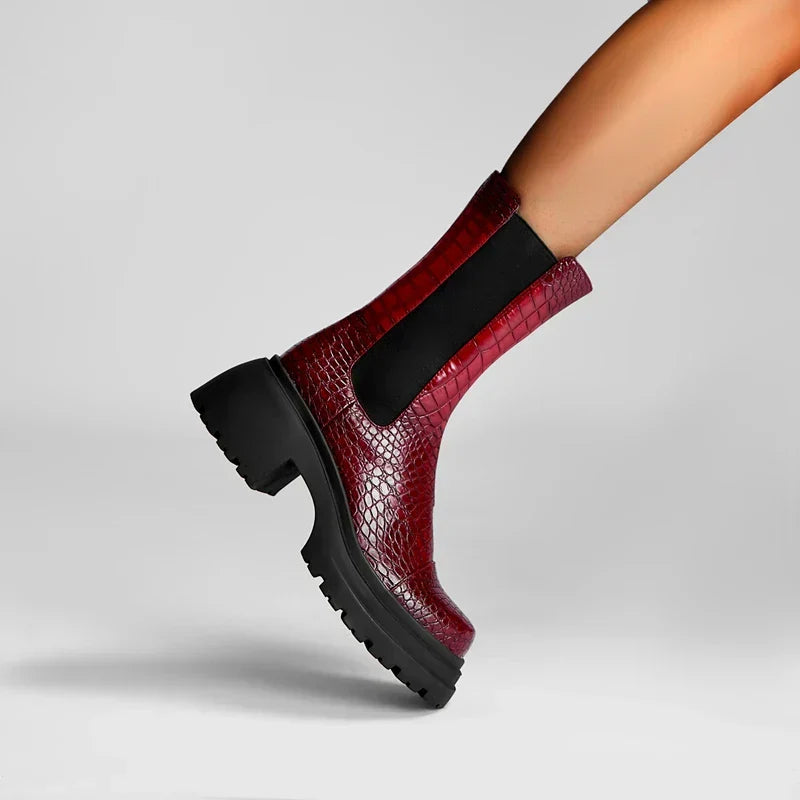 Verenaienne | Women's Pull-On Ankle Boot With Lug Sole — Wine Red