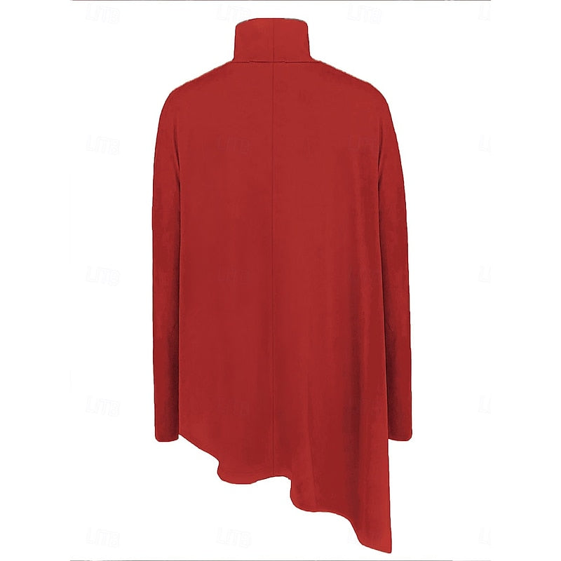 Women's Asymmetrical Top | Turtleneck Long Sleeve Draped Knit