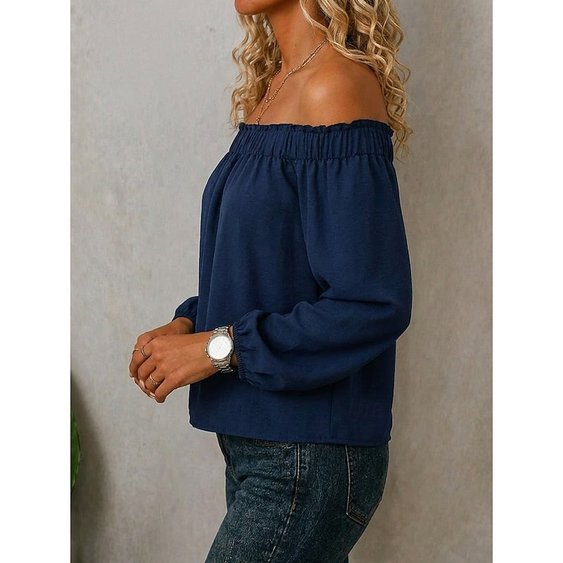 Women's Off The Shoulder Top | Ruffle Neckline Long Sleeve