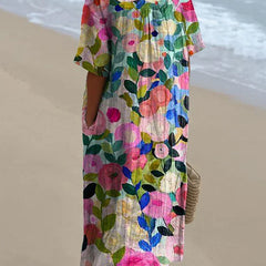 Women's Flowy Dress | V-Neck Short Sleeve Floral Midi