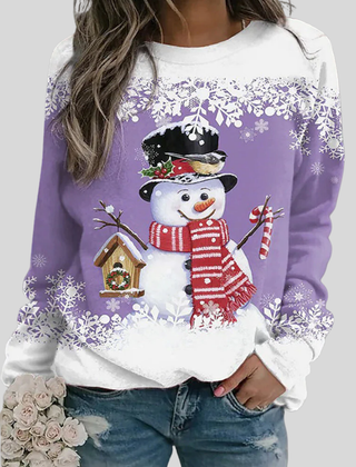 Women's Christmas Sweatshirt | Crew Neck Long Sleeve Snowman Print