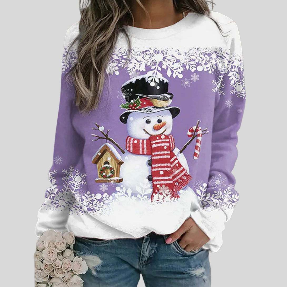 Women's Christmas Sweatshirt | Crew Neck Long Sleeve Snowman Print