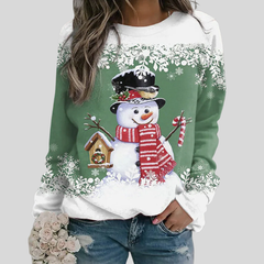 Women's Christmas Sweatshirt | Crew Neck Long Sleeve Snowman Print