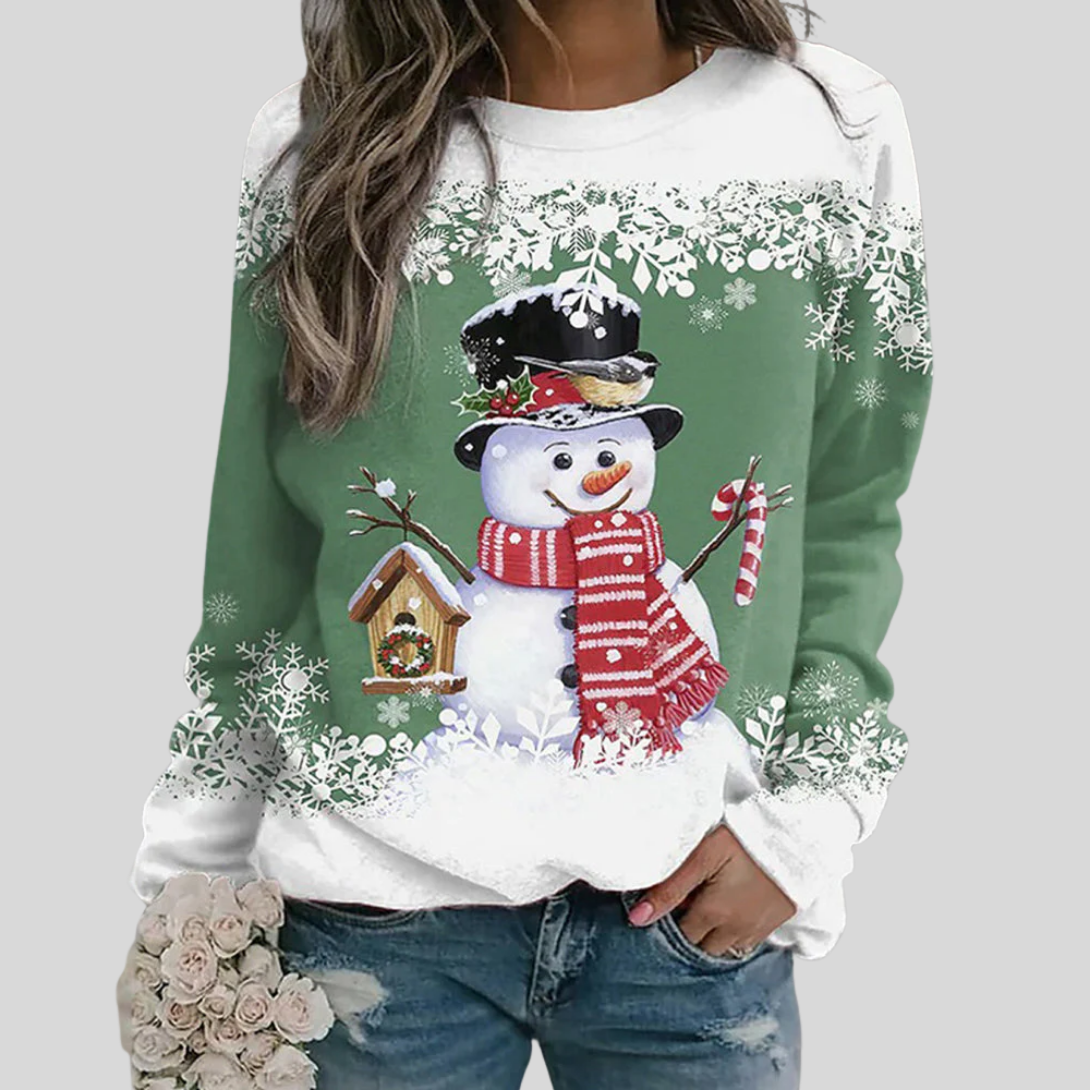 Women's Christmas Sweatshirt | Crew Neck Long Sleeve Snowman Print