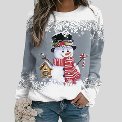 Women's Christmas Sweatshirt | Crew Neck Long Sleeve Snowman Print