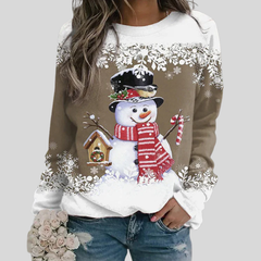 Women's Christmas Sweatshirt | Crew Neck Long Sleeve Snowman Print