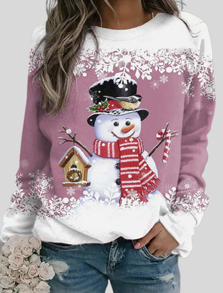 Women's Christmas Sweatshirt | Crew Neck Long Sleeve Snowman Print