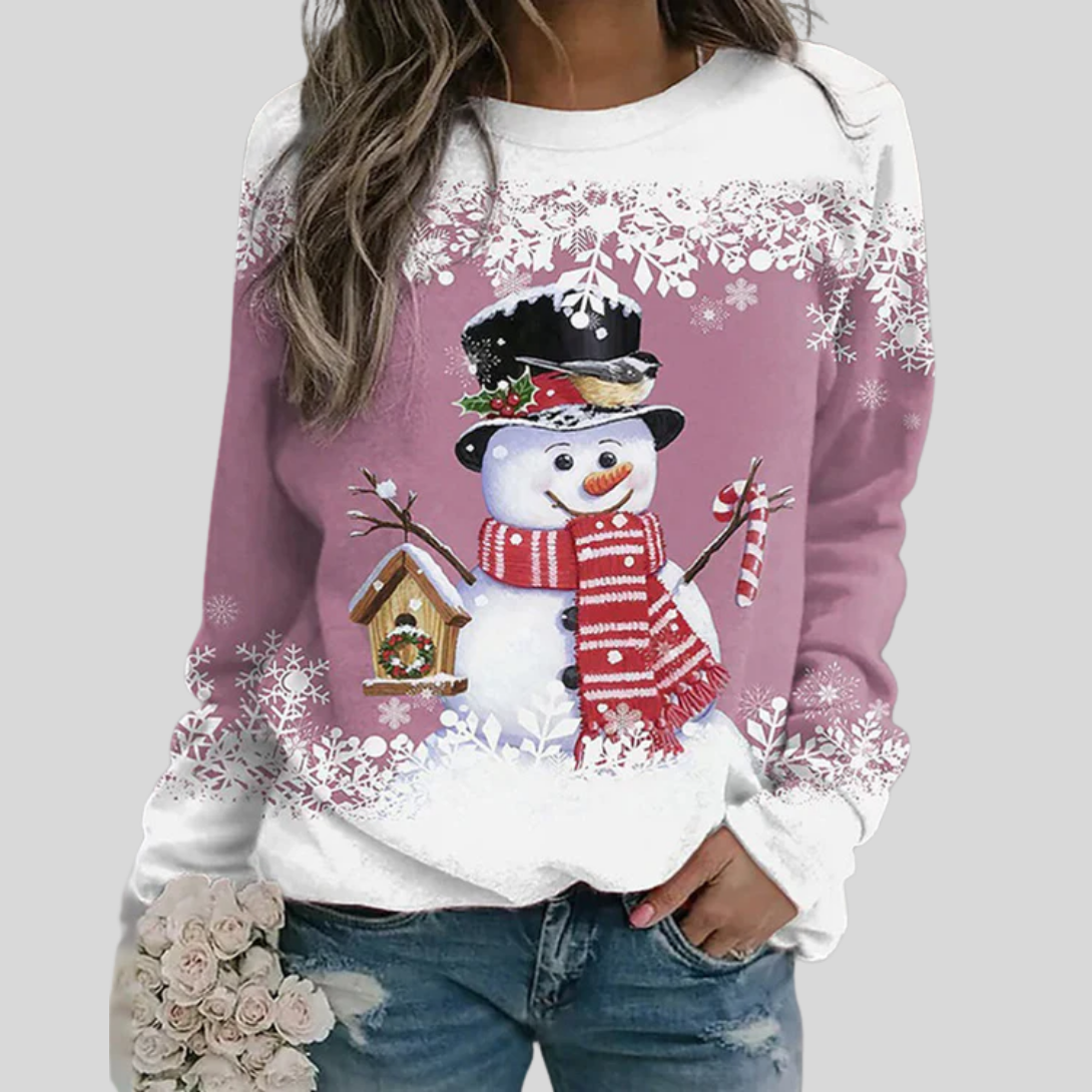 Women's Christmas Sweatshirt | Crew Neck Long Sleeve Snowman Print