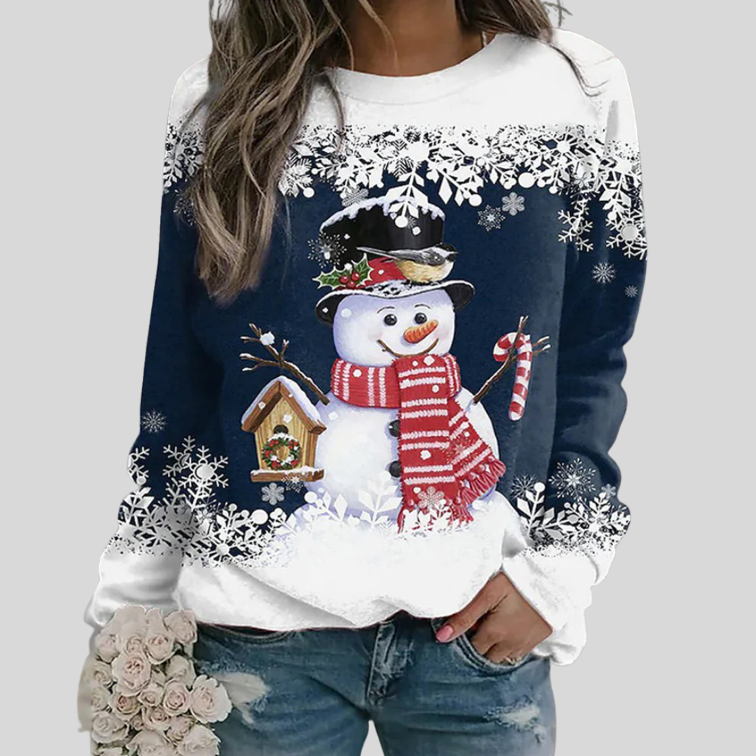 Women's Christmas Sweatshirt | Crew Neck Long Sleeve Snowman Print