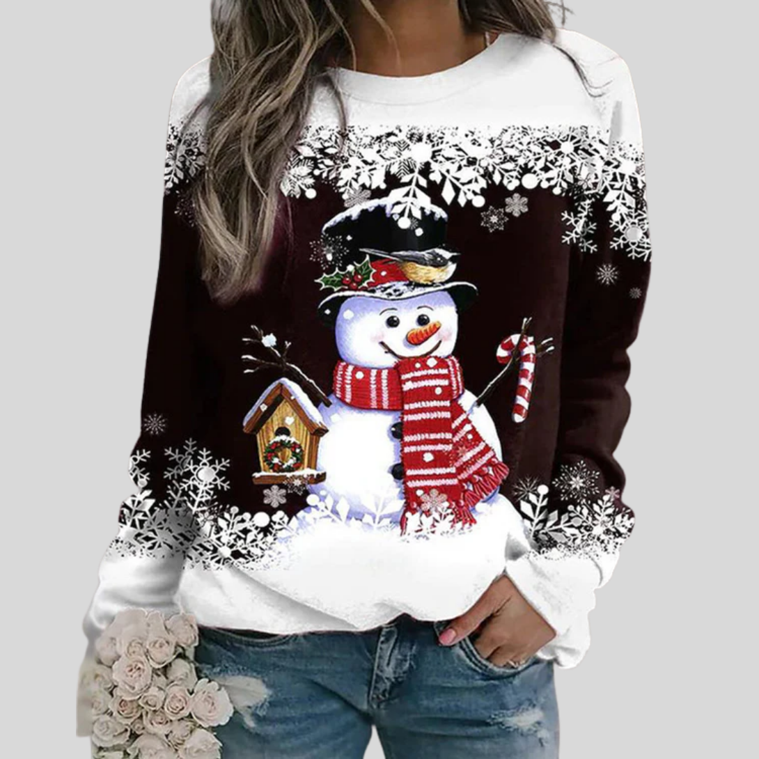 Women's Christmas Sweatshirt | Crew Neck Long Sleeve Snowman Print