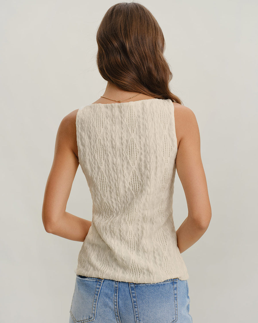 Women's Boat Neck Top | Sleeveless Button Front Knit