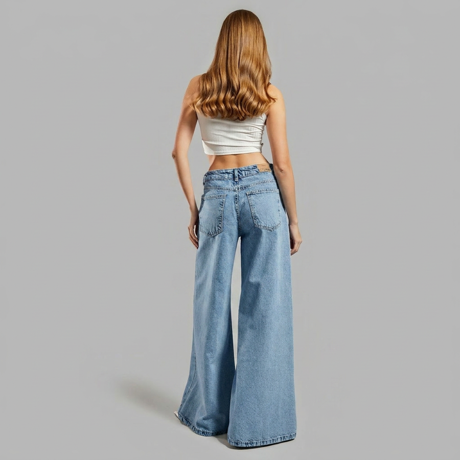 Women's Baggy Jeans | Wide Leg Floral Cutout Denim