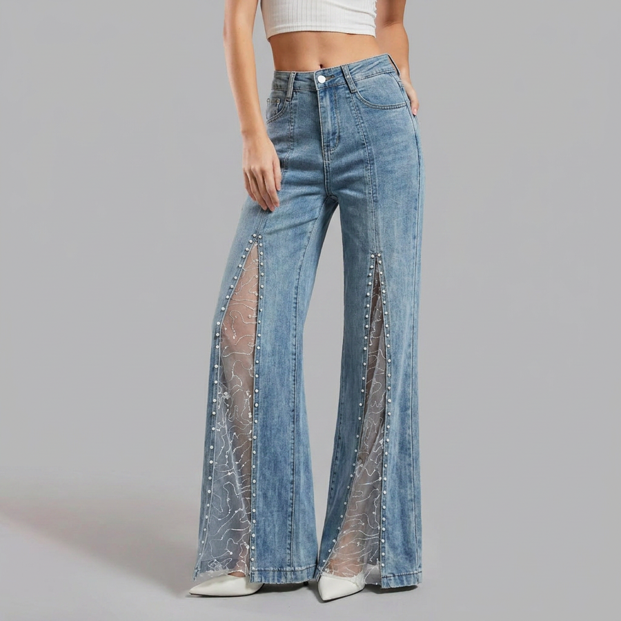 Women's Baggy Jeans | Wide Leg Floral Cutout Denim