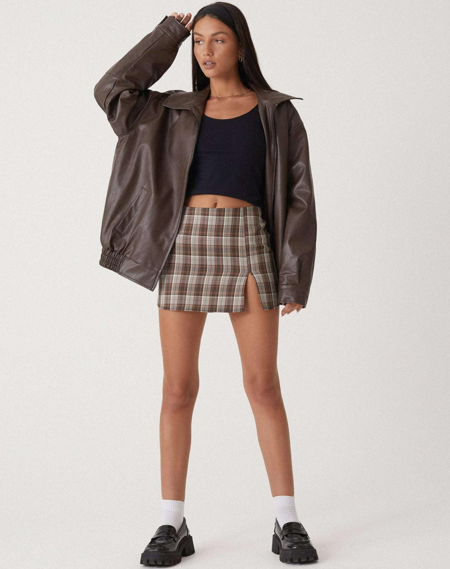 Women's Leather Bomber Coat | Oversized Fit Zip Closure