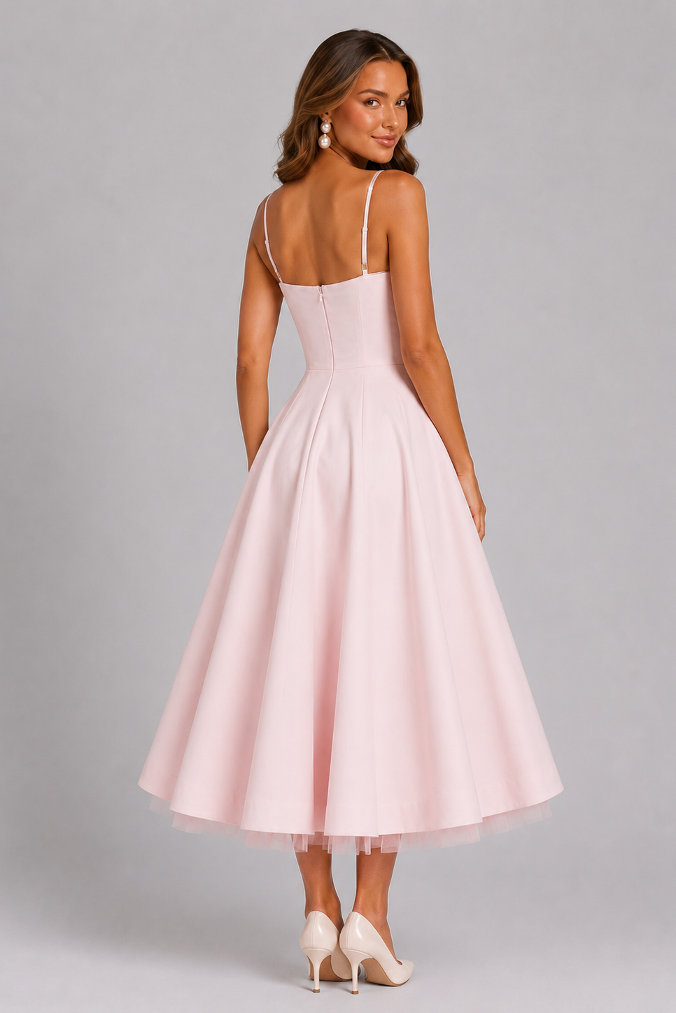 Women's Wedding Guest Dress | Midi Sweetheart Spaghetti Strap