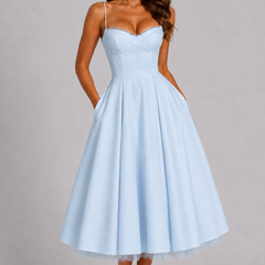 Women's Wedding Guest Dress | Midi Sweetheart Spaghetti Strap