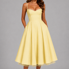 Women's Wedding Guest Dress | Midi Sweetheart Spaghetti Strap