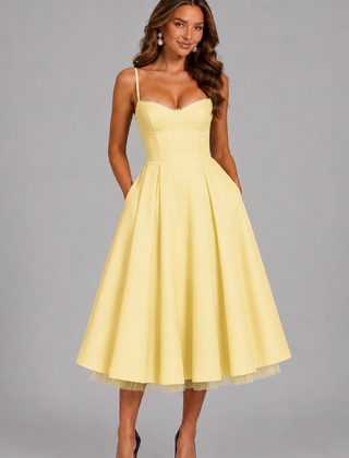 Women's Wedding Guest Dress | Midi Sweetheart Spaghetti Strap