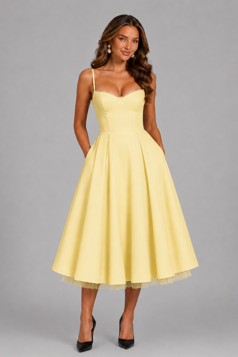 Women's Wedding Guest Dress | Midi Sweetheart Spaghetti Strap