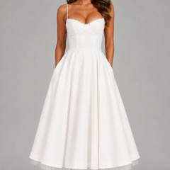 Women's Wedding Guest Dress | Midi Sweetheart Spaghetti Strap