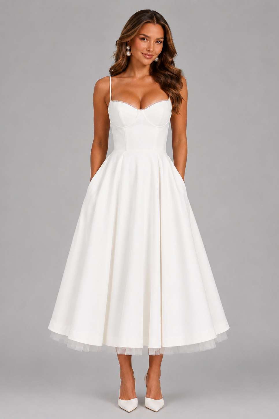 Women's Wedding Guest Dress | Midi Sweetheart Spaghetti Strap