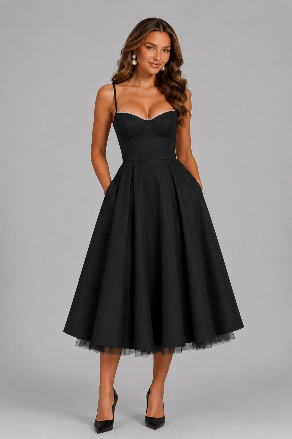 Women's Wedding Guest Dress | Midi Sweetheart Spaghetti Strap