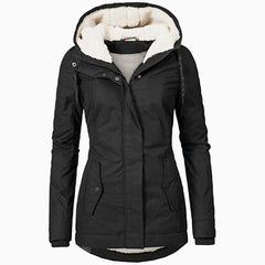 Women's Fleece Jacket | Hooded Zip-Up Sherpa Lining Curved Hem