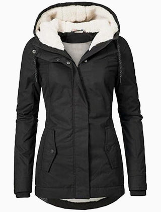 Women's Fleece Jacket | Hooded Zip-Up Sherpa Lining Curved Hem