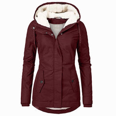 Women's Fleece Jacket | Hooded Zip-Up Sherpa Lining Curved Hem