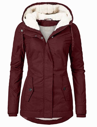Women's Fleece Jacket | Hooded Zip-Up Sherpa Lining Curved Hem