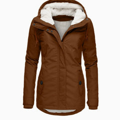 Women's Fleece Jacket | Hooded Zip-Up Sherpa Lining Curved Hem