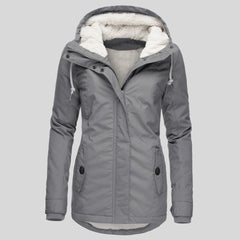 Women's Fleece Jacket | Hooded Zip-Up Sherpa Lining Curved Hem