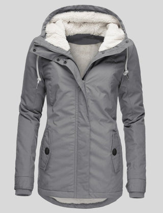 Women's Fleece Jacket | Hooded Zip-Up Sherpa Lining Curved Hem
