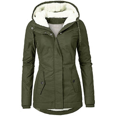 Women's Fleece Jacket | Hooded Zip-Up Sherpa Lining Curved Hem