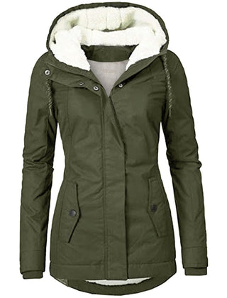 Women's Fleece Jacket | Hooded Zip-Up Sherpa Lining Curved Hem