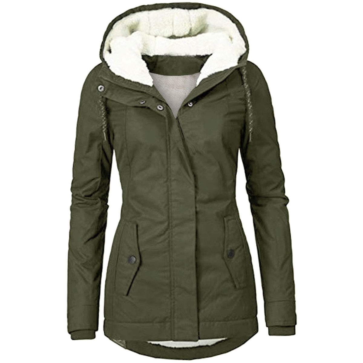 Women's Fleece Jacket | Hooded Zip-Up Sherpa Lining Curved Hem
