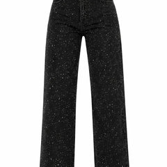 Women's High-Waist Wide-Leg Glitter-Detail Straight Jeans