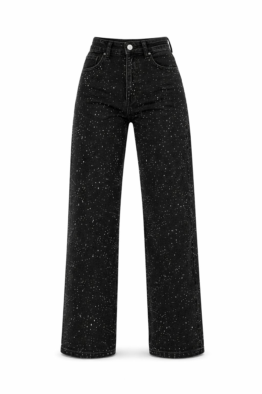 Women's High-Waist Wide-Leg Glitter-Detail Straight Jeans