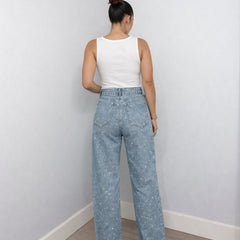 Women's High-Waist Wide-Leg Glitter-Detail Straight Jeans