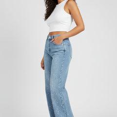 Women's High-Waist Wide-Leg Glitter-Detail Straight Jeans