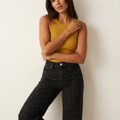 Women's High-Waist Wide-Leg Glitter-Detail Straight Jeans