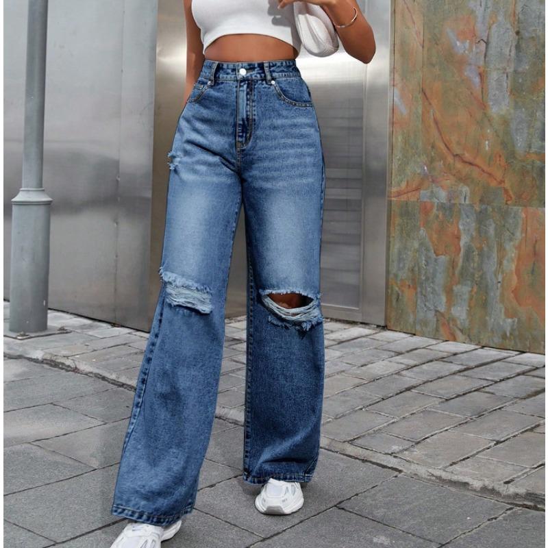 Women's Black Jeans | High Rise Wide Leg Ripped Knee Denim
