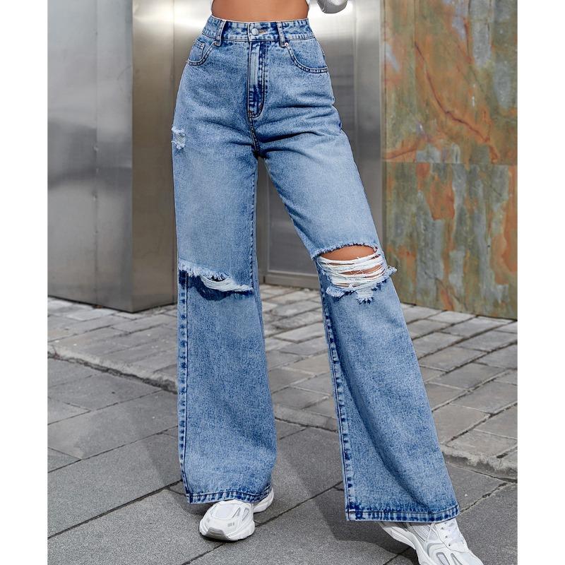 Women's Black Jeans | High Rise Wide Leg Ripped Knee Denim