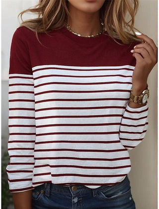Women's Long Sleeve Top | Crew Neck Striped Knit