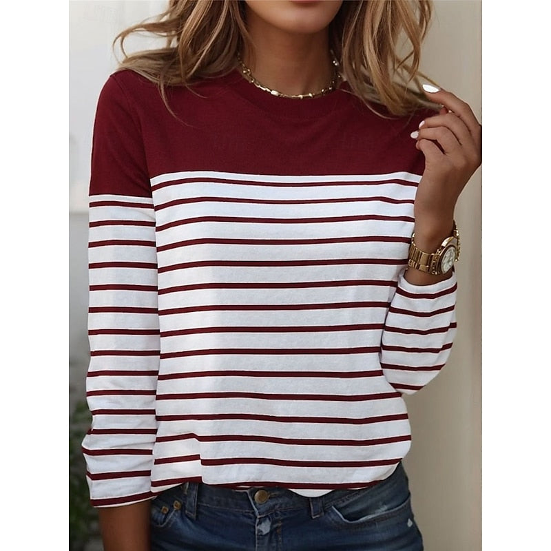 Women's Long Sleeve Top | Crew Neck Striped Knit