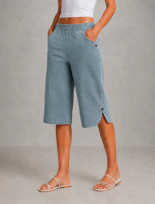 Women's Capri Pants | Relaxed Wide-Leg Elastic Waist Cropped