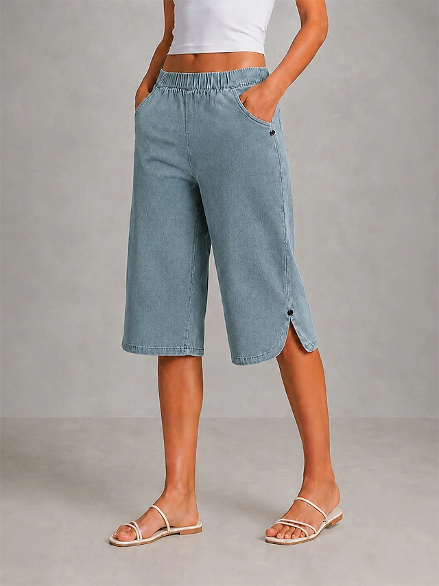 Women's Capri Pants | Relaxed Wide-Leg Elastic Waist Cropped